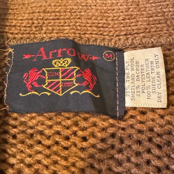 Vintage Arrow Size Medium 2 Ply Shetland Wool Suede Kurt Cobain Style Cardigan - Picture 7 of 8